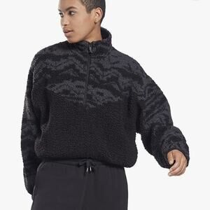 Reebok Core 10 Oversized Sherpa Jacket Womens Large Black Cozy Outdoor Fall